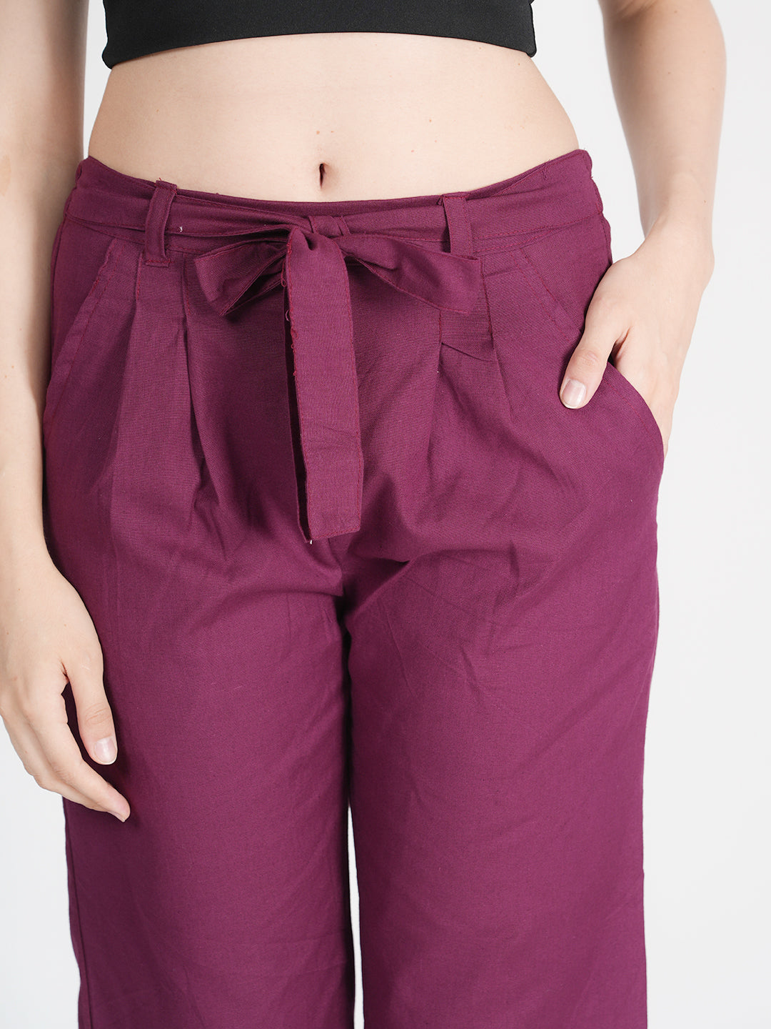 STYLE SHOES Burgundy Regular Fit Mid Rise linen Pyjama/Lounge Pant for Women & Girls