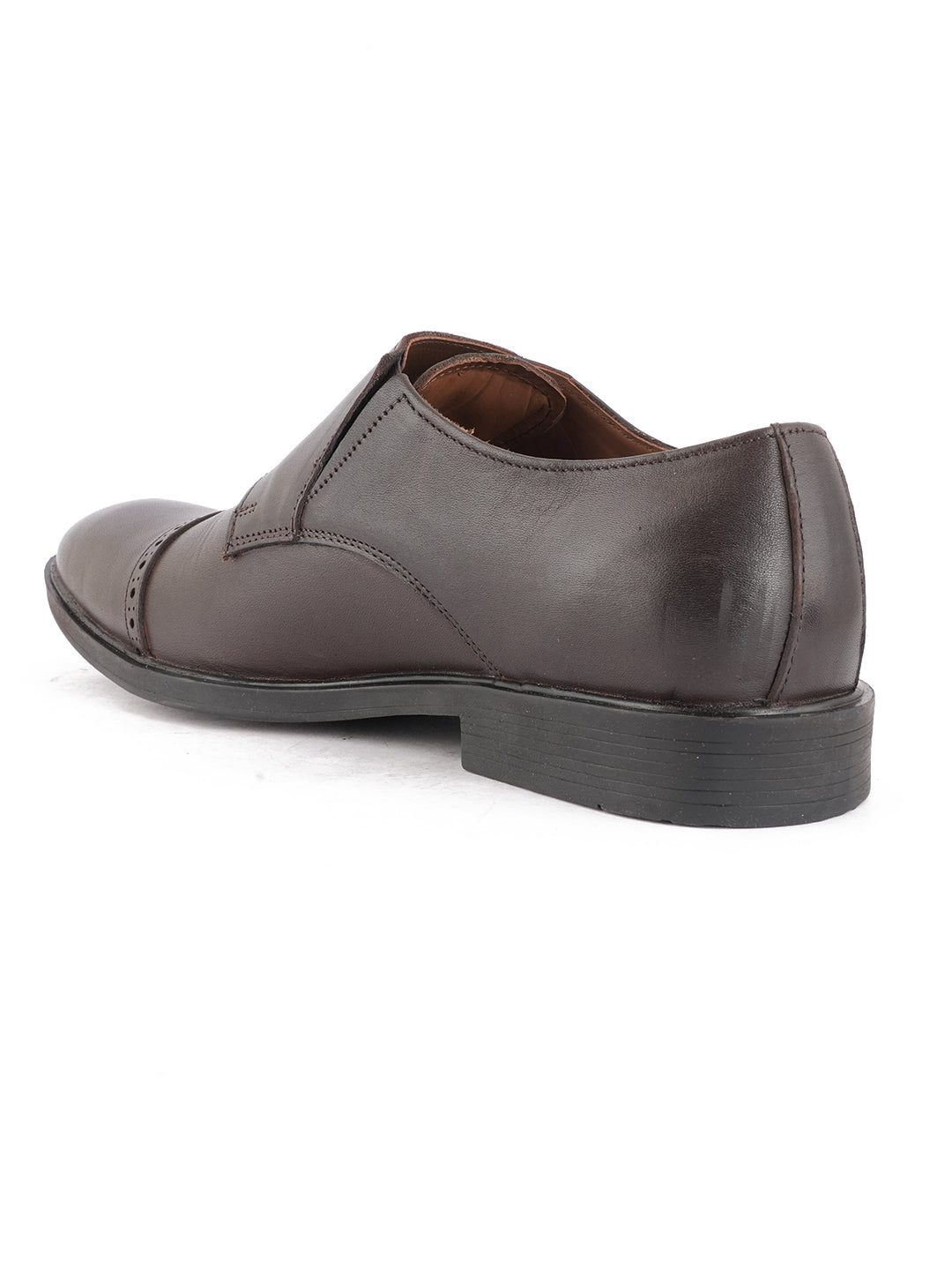 Brown Men Leather Formal Monk Shoes