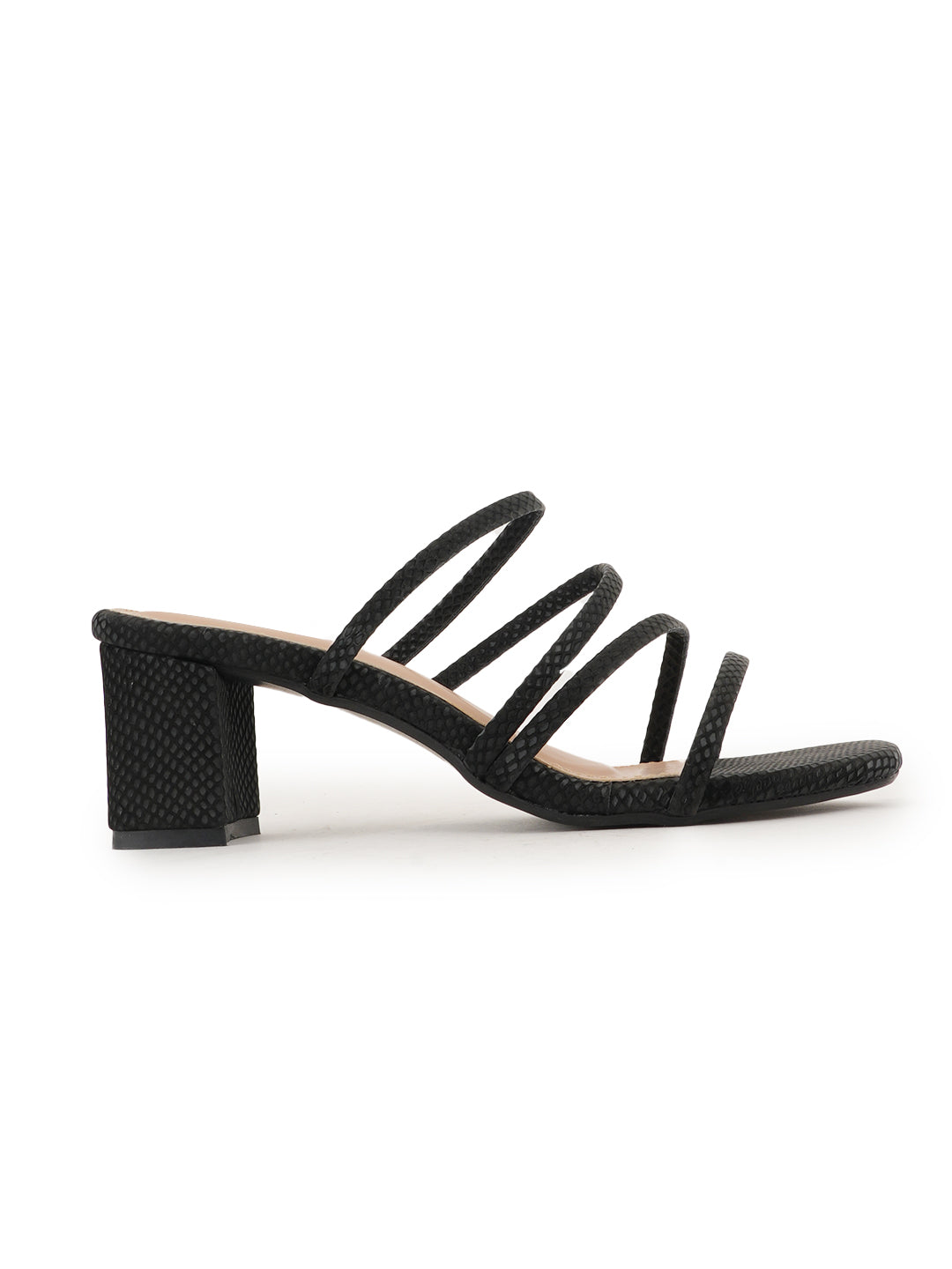 Style Shoes Black Textured Block Heeled Sandal for Women and Girls