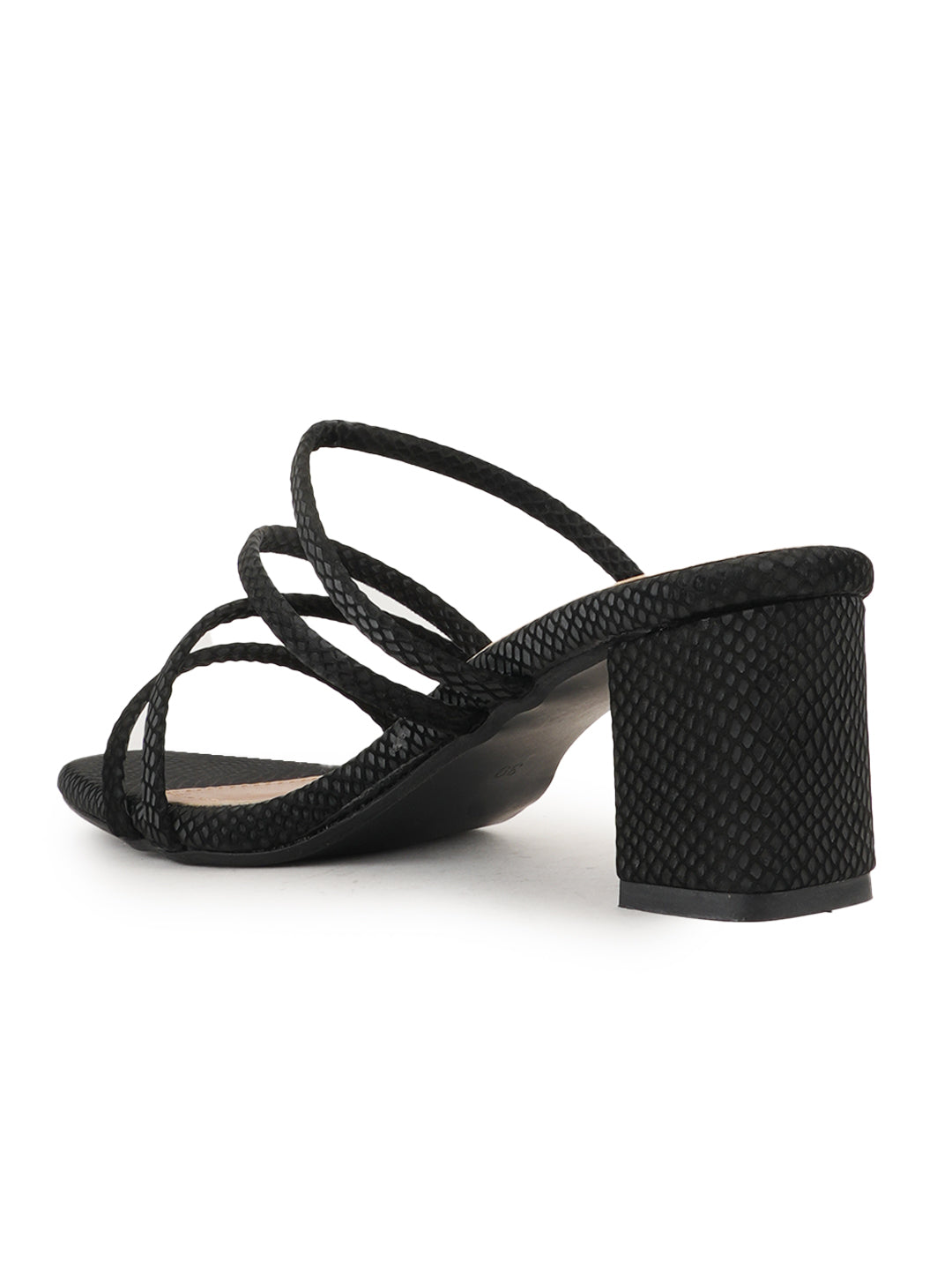Style Shoes Black Textured Block Heeled Sandal for Women and Girls