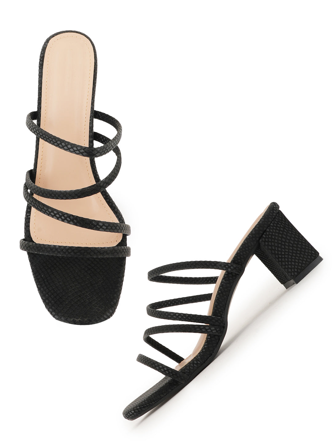 Style Shoes Black Textured Block Heeled Sandal for Women and Girls