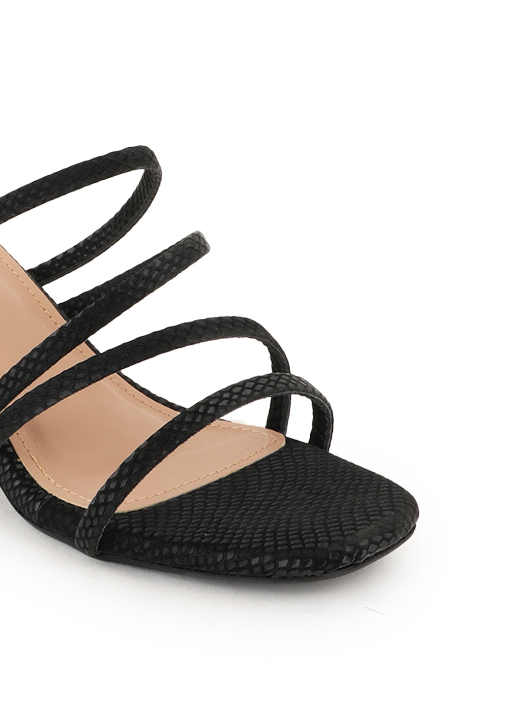 Style Shoes Black Textured Block Heeled Sandal for Women and Girls