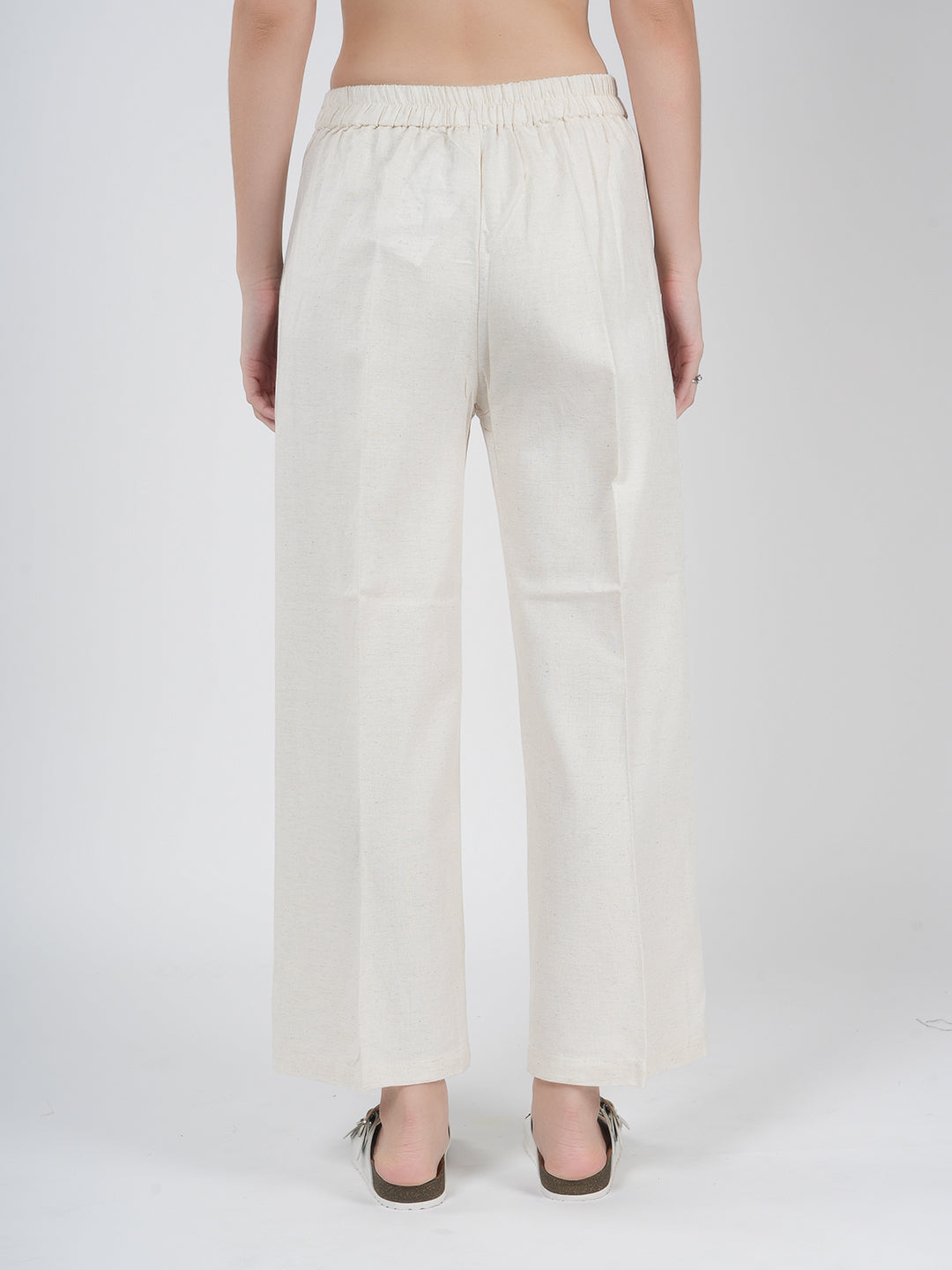 STYLE SHOES Cream Regular Fit Mid Rise Knot Linen Pyjama/Lounge Pant for Women & Girls