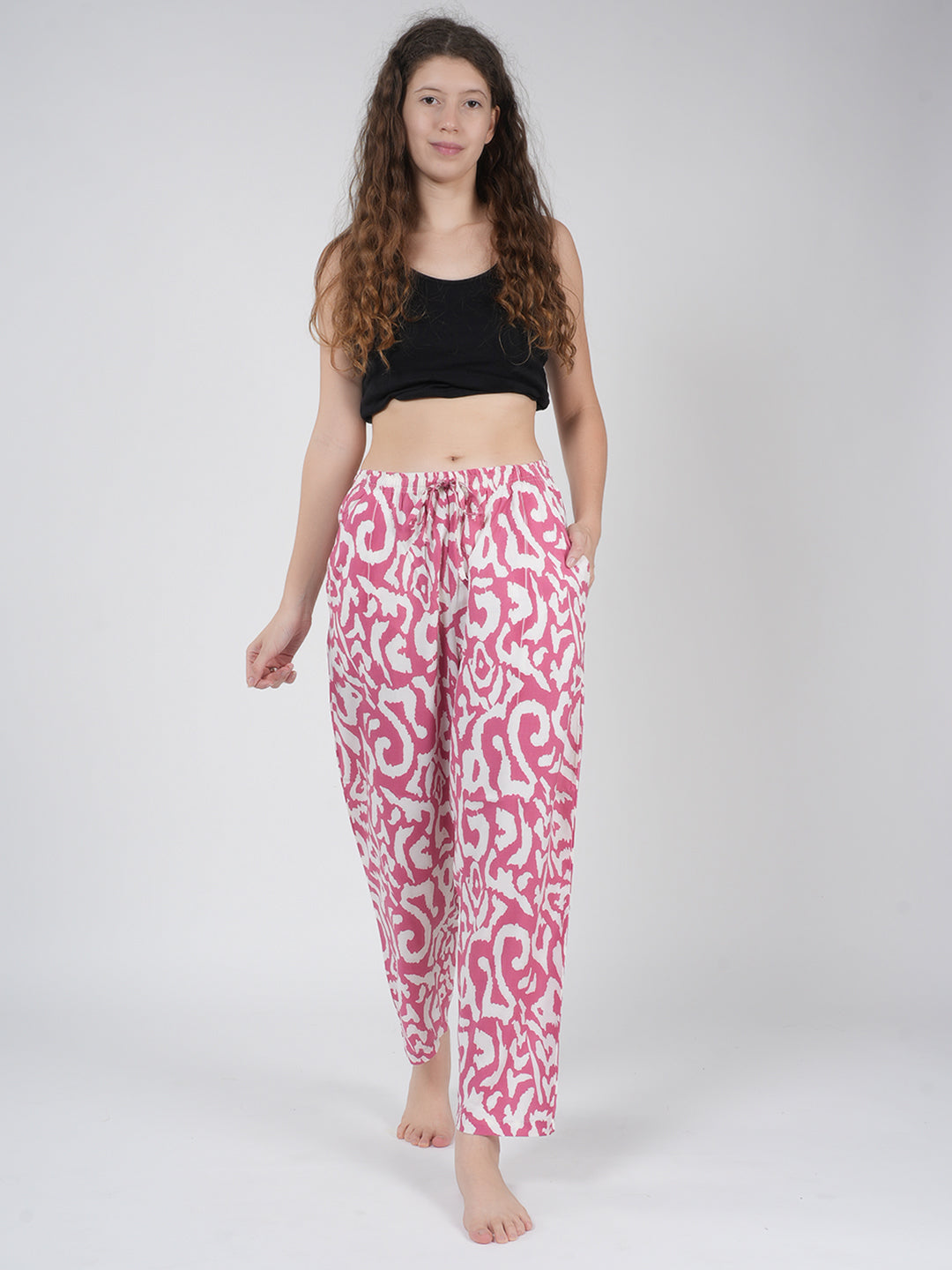 STYLE SHOES Pink Regular Fit Printed Rayon Pyjama/Lounge Pant for Women & Girls