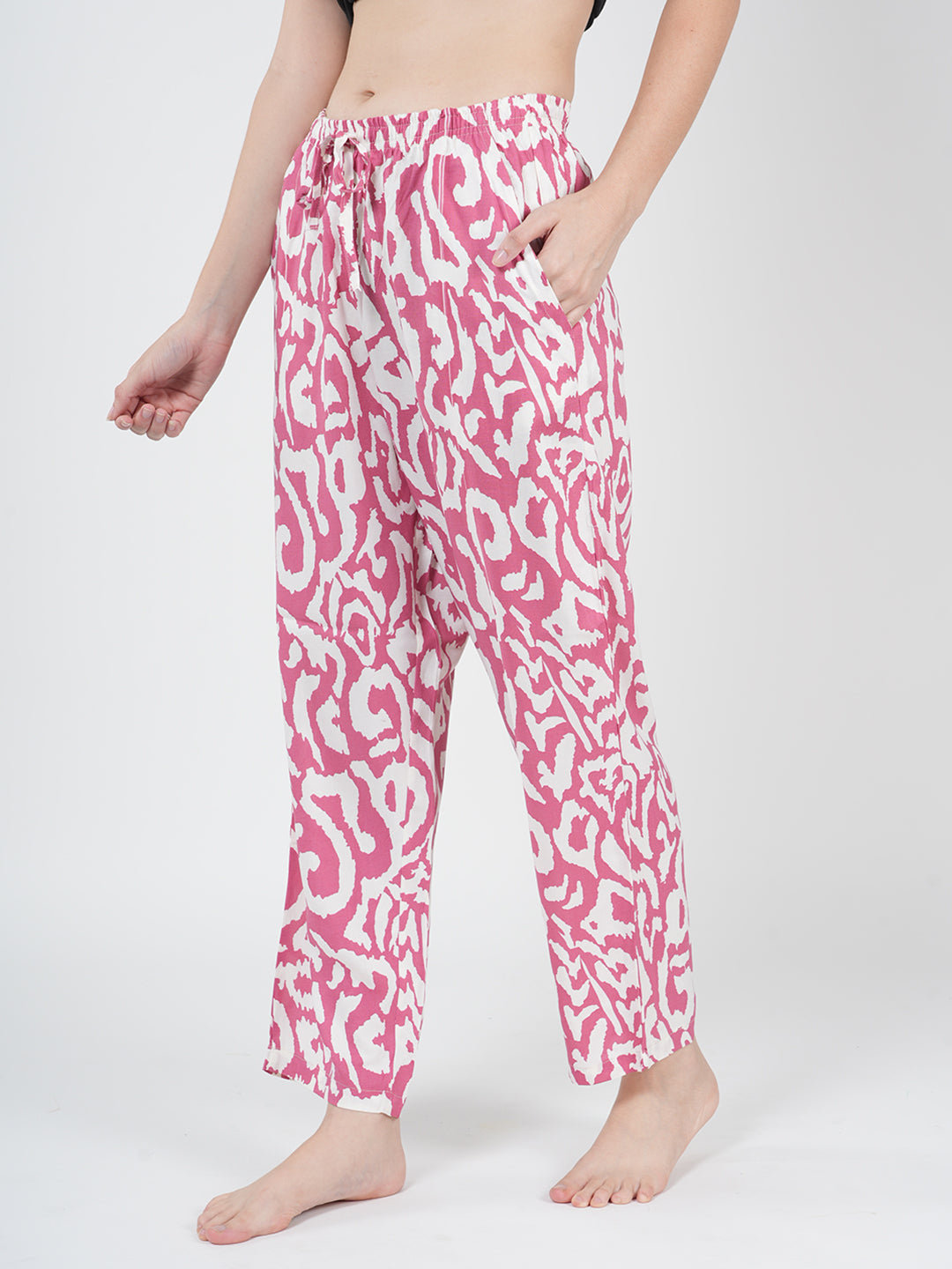 STYLE SHOES Pink Regular Fit Printed Rayon Pyjama/Lounge Pant for Women & Girls