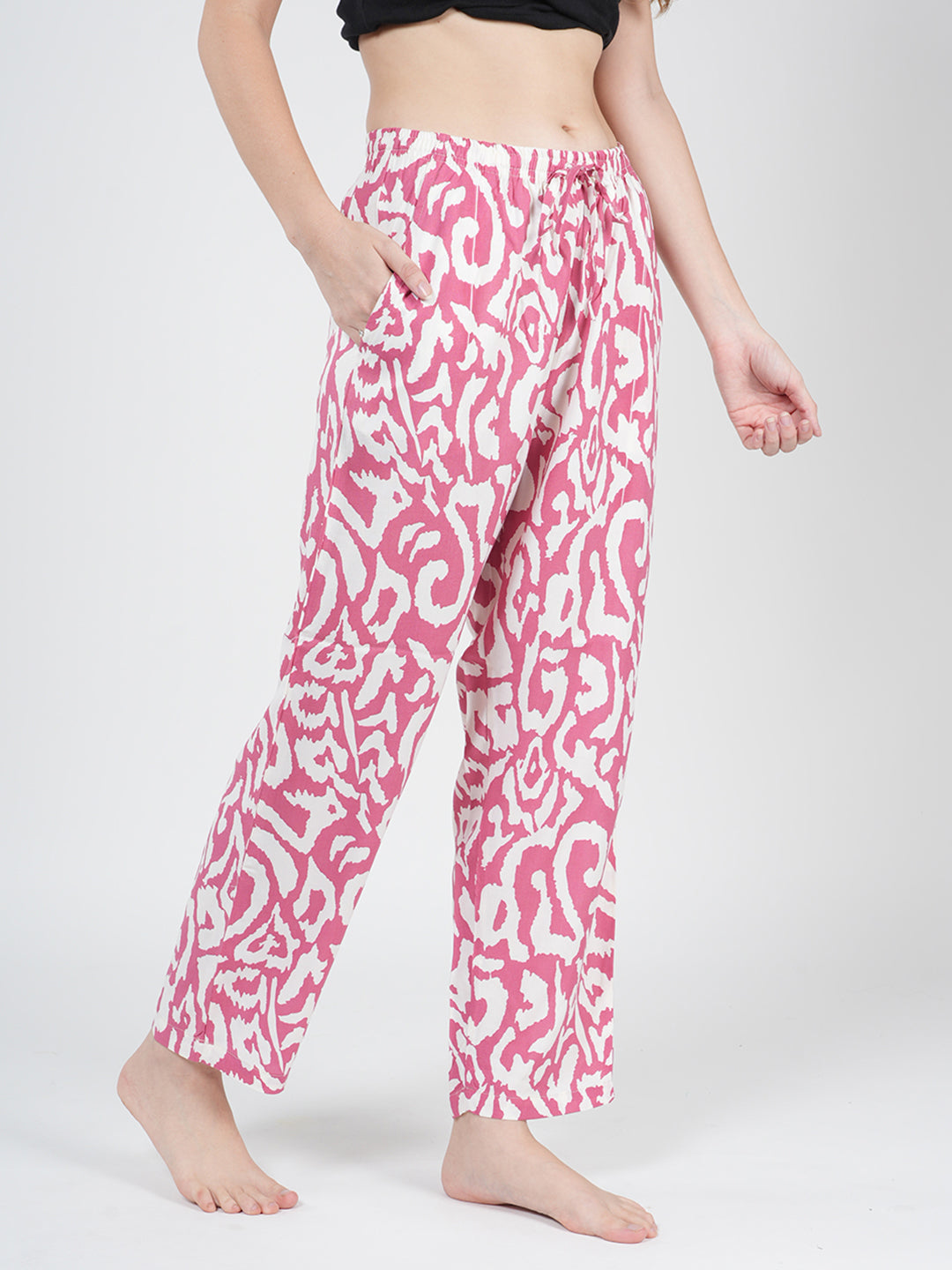 STYLE SHOES Pink Regular Fit Printed Rayon Pyjama/Lounge Pant for Women & Girls