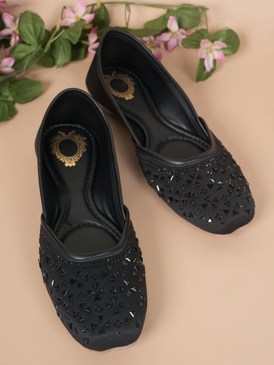 Style Shoes Designer Ethnic Embellished Square Toe Mojaris/Jutti For Women and Girls