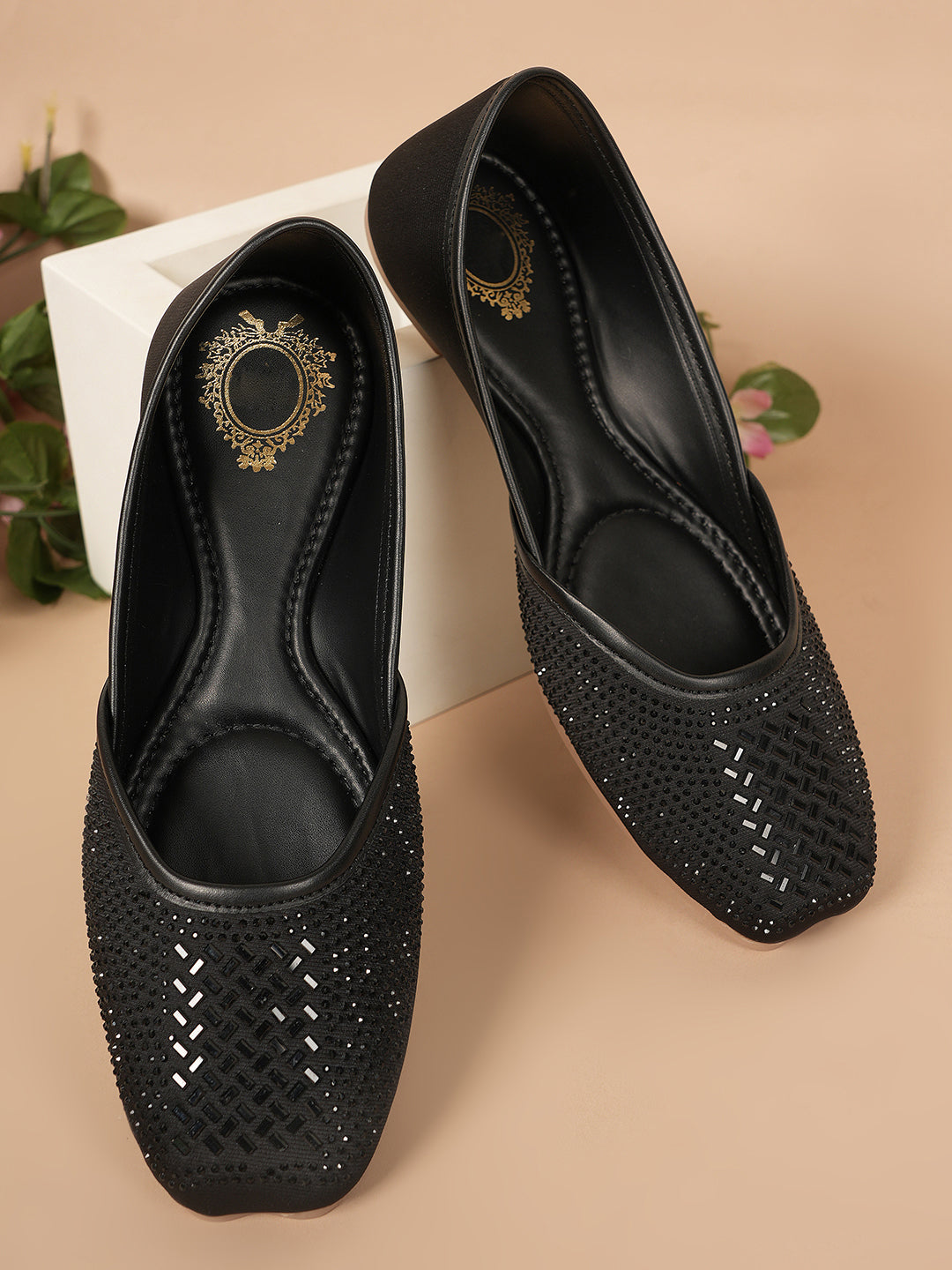 Style Shoes Designer Ethnic Embellished Square Toe Mojaris/Jutti For Women and Girls