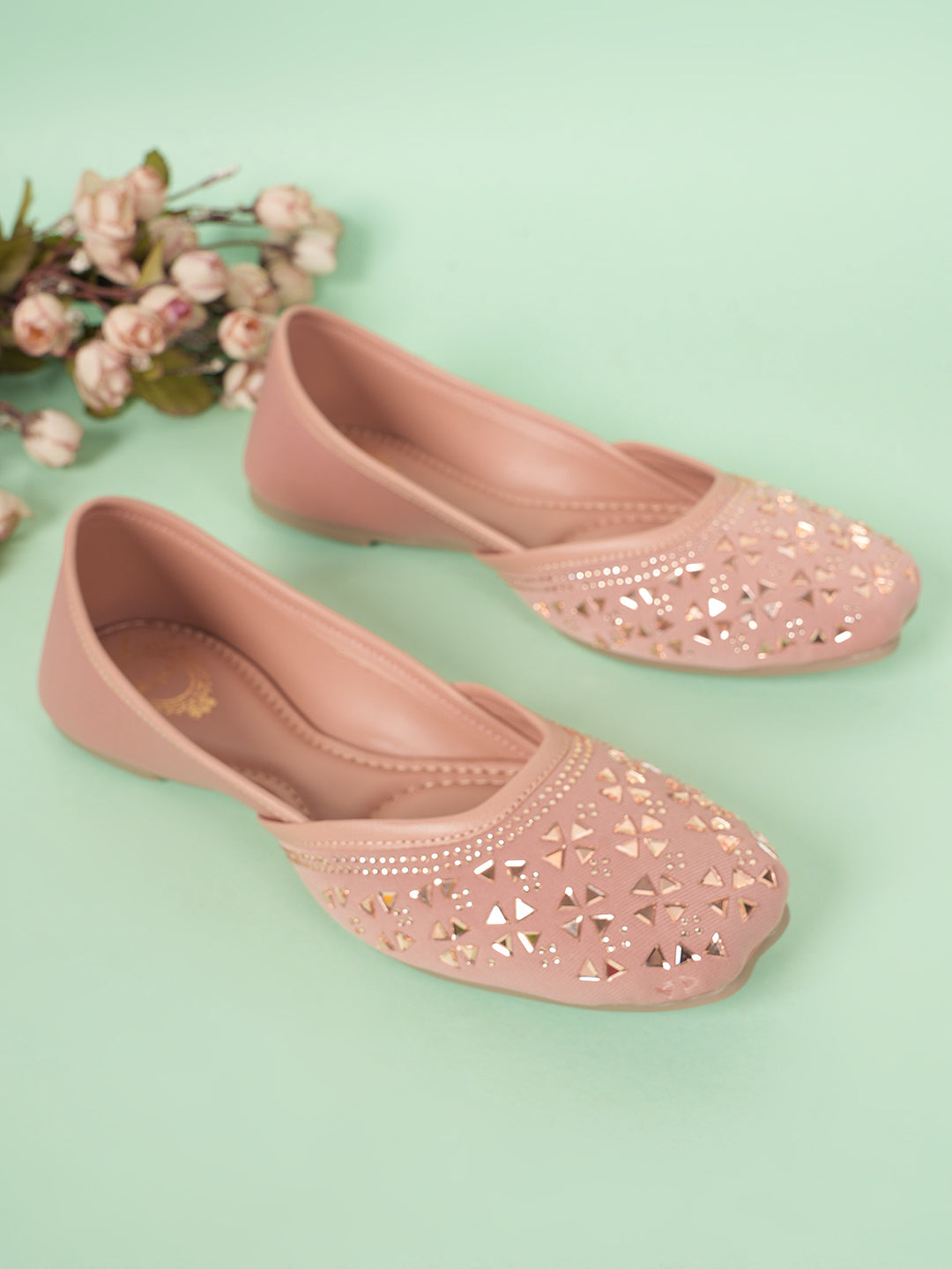 Style Shoes Designer Ethnic Embellished Square Toe Mojaris/Jutti For Women and Girls
