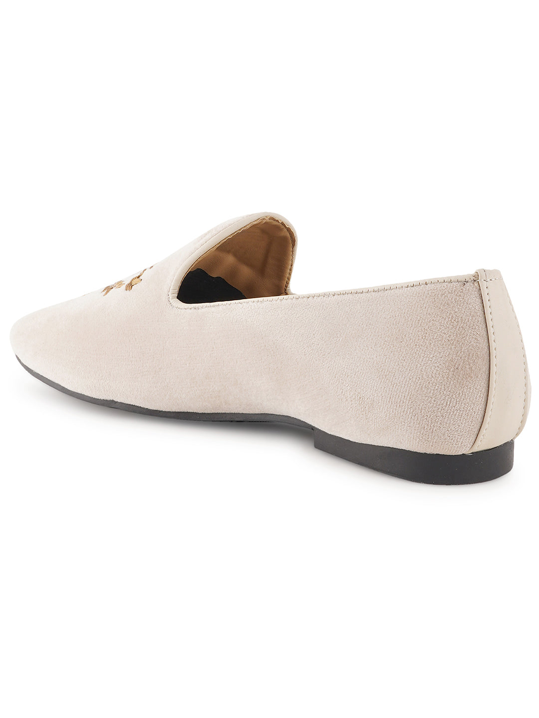 STYLE SHOES White Gold Toned Embroidered Suede Loafers Shoes for Men