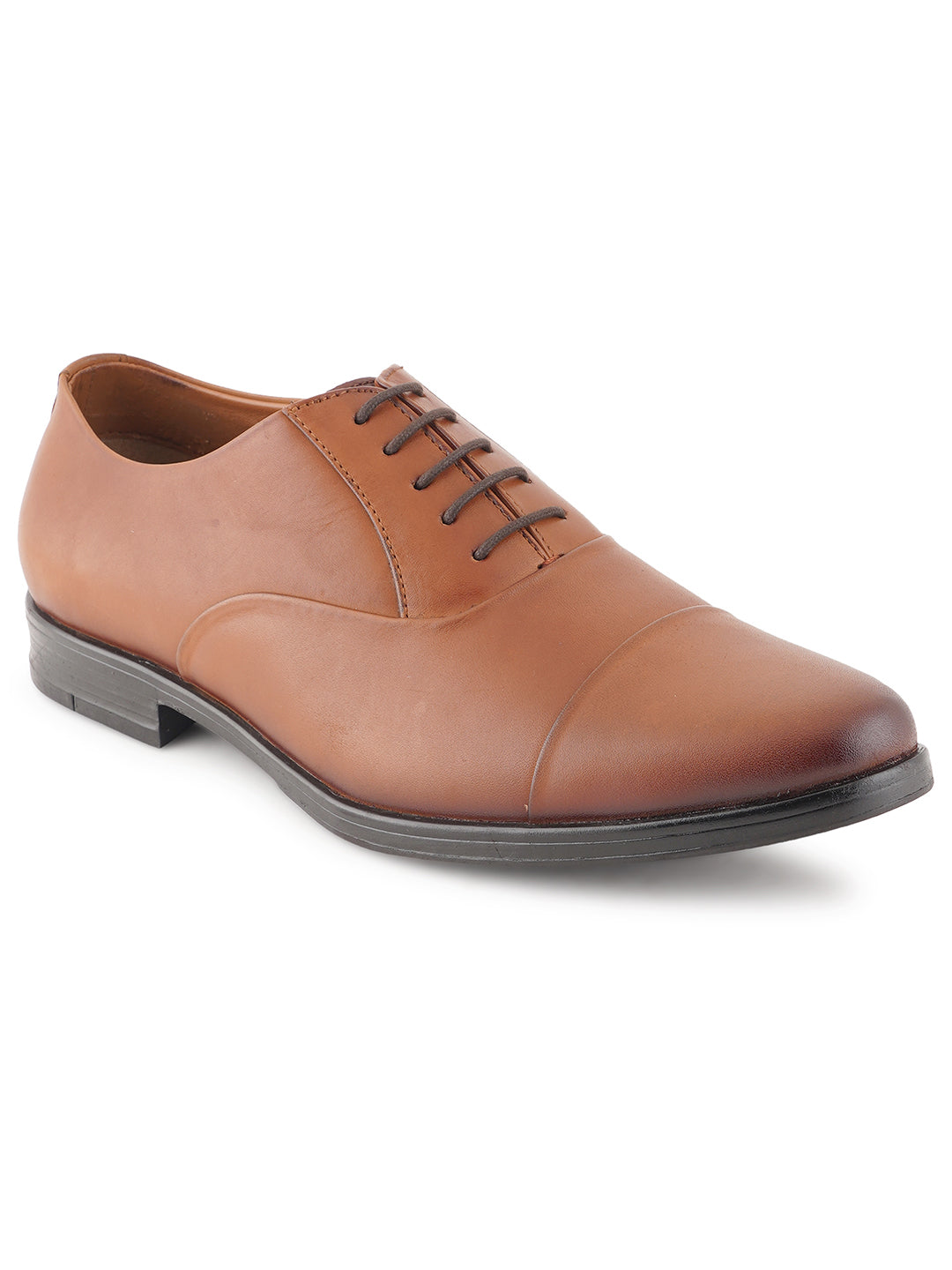 STYLE SHOES Tan Lace Up Leather Formal Oxford Shoes for Men