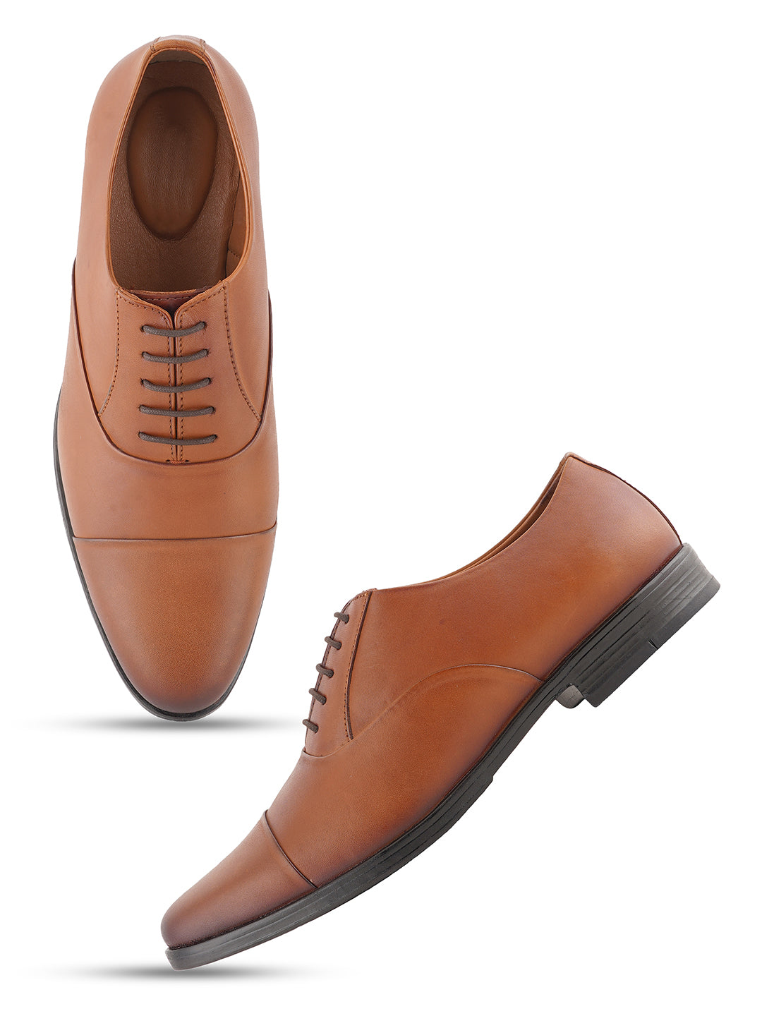 STYLE SHOES Tan Lace Up Leather Formal Oxford Shoes for Men