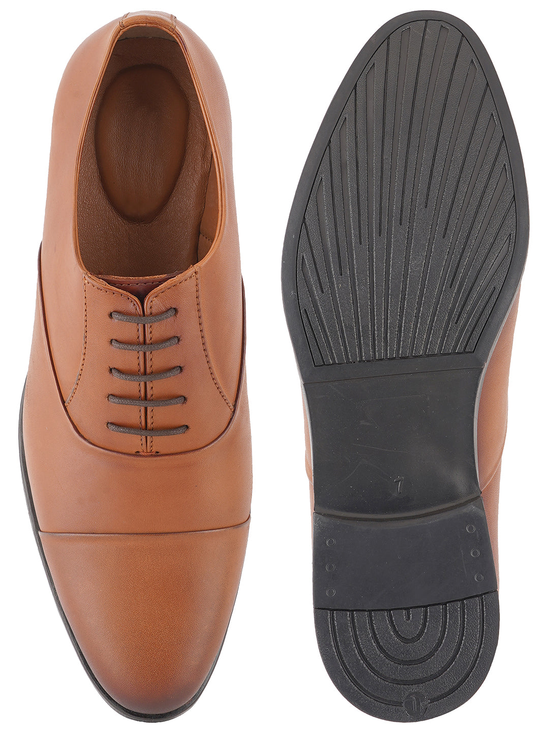 STYLE SHOES Tan Lace Up Leather Formal Oxford Shoes for Men