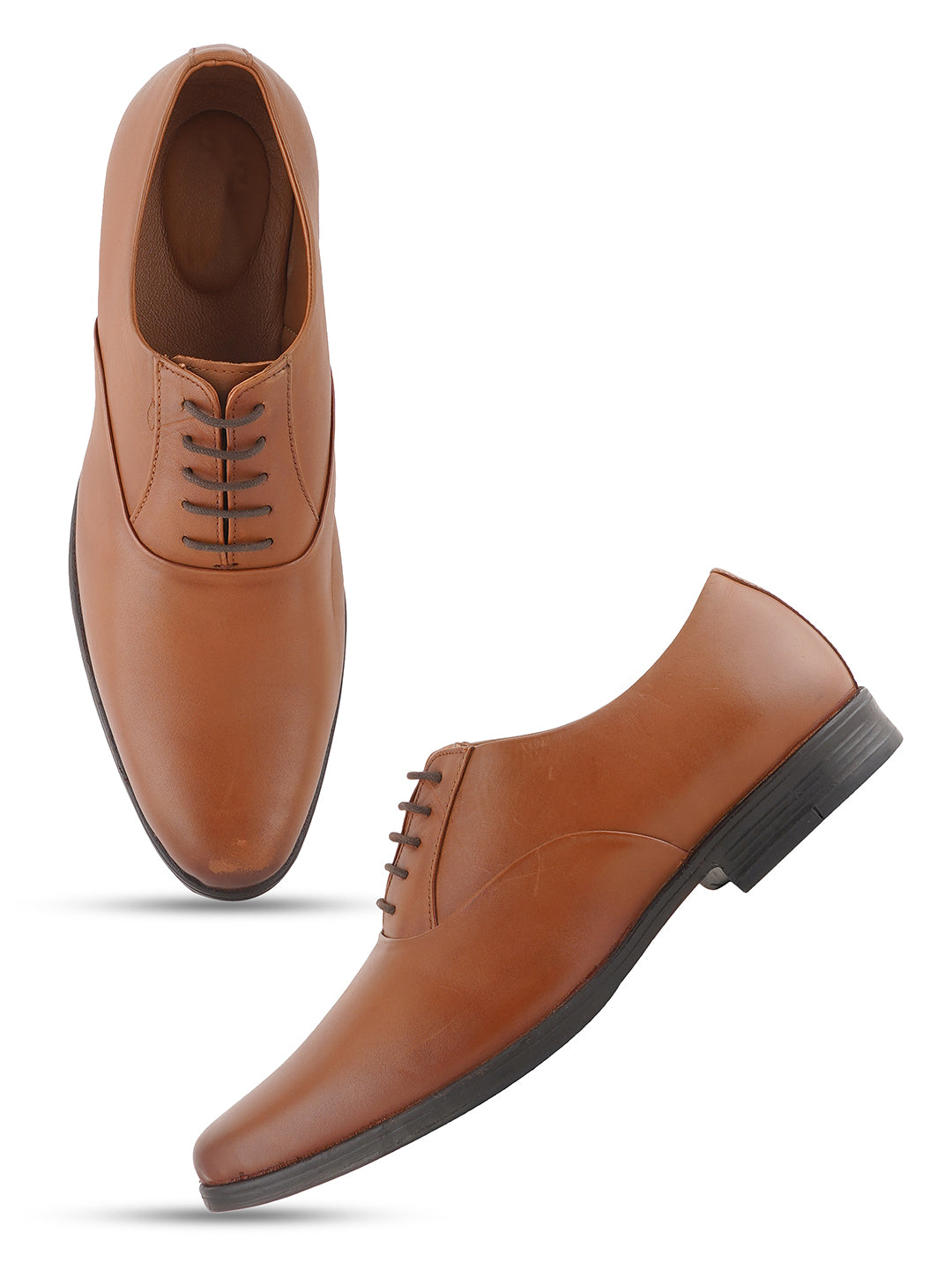 STYLE SHOES Tan Lace Up Leather Formal Shoes For Men