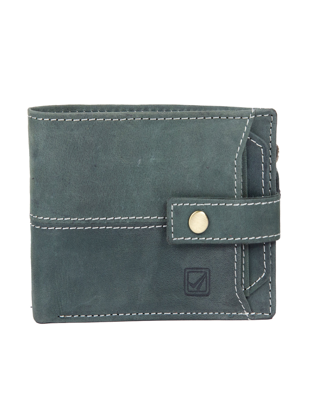 Style Shoes Green Genuine Leather Wallet with Button Closure For Men