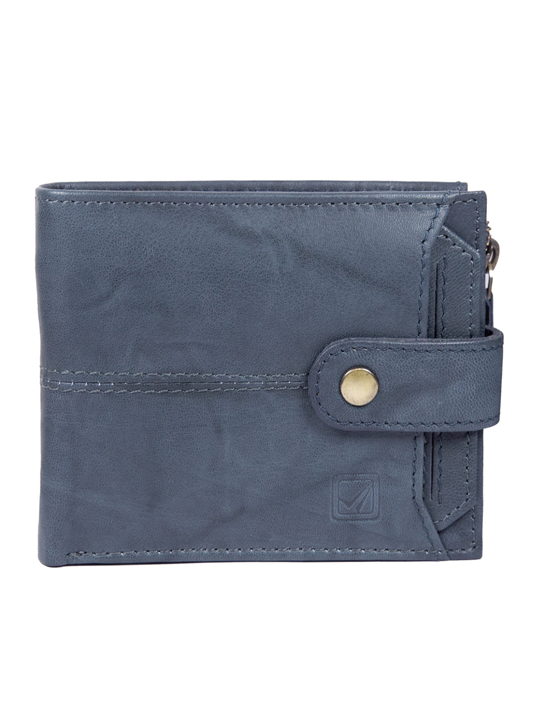 Style Shoes Blue Genuine Leather Wallet with Button Closure For Men