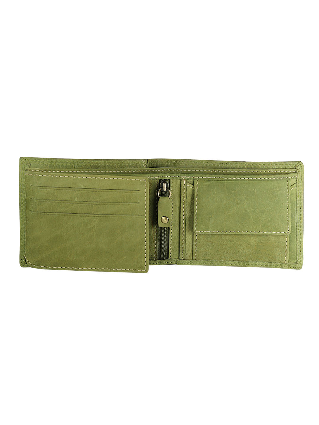 Style Shoes Green Genuine Leather Bi-Fold Wallet for Men