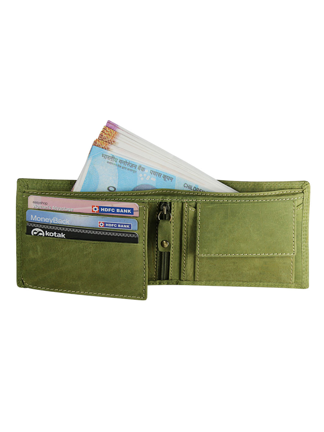 Style Shoes Green Genuine Leather Bi-Fold Wallet for Men