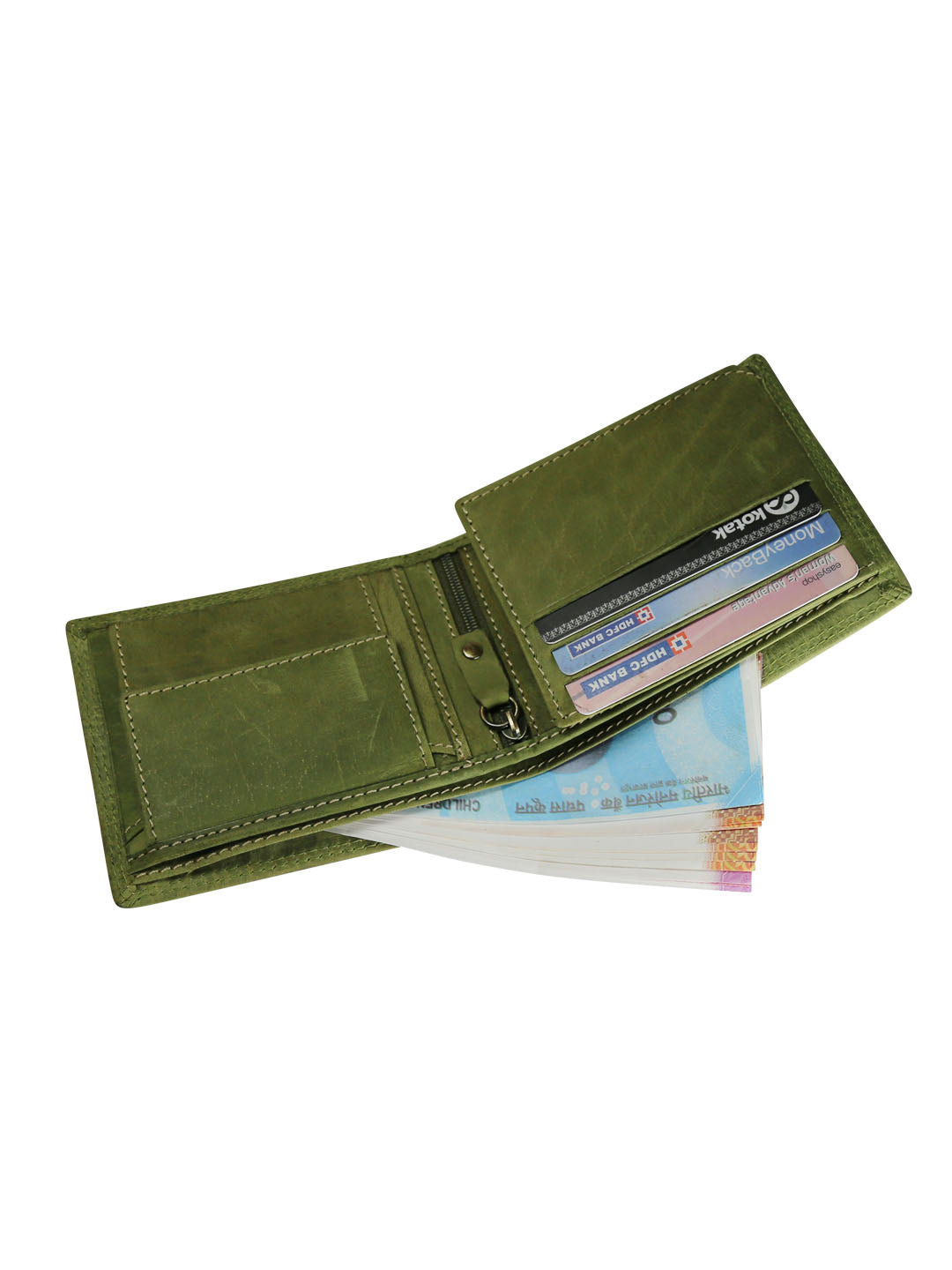 Style Shoes Green Genuine Leather Bi-Fold Wallet for Men