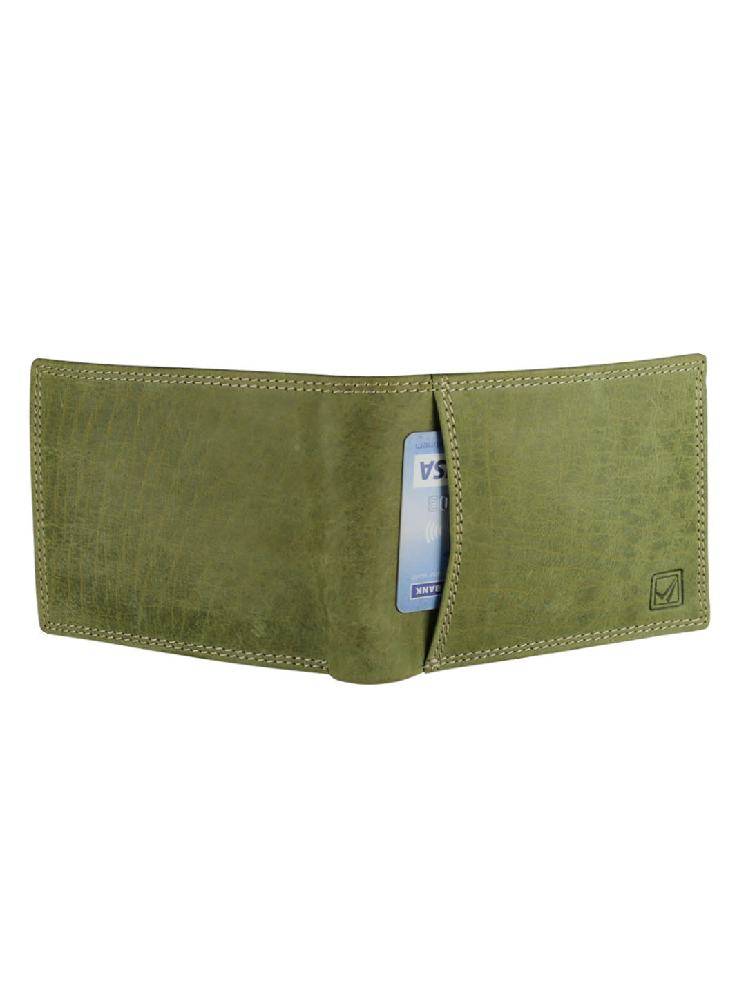 Style Shoes Green Genuine Leather Bi-Fold Wallet for Men
