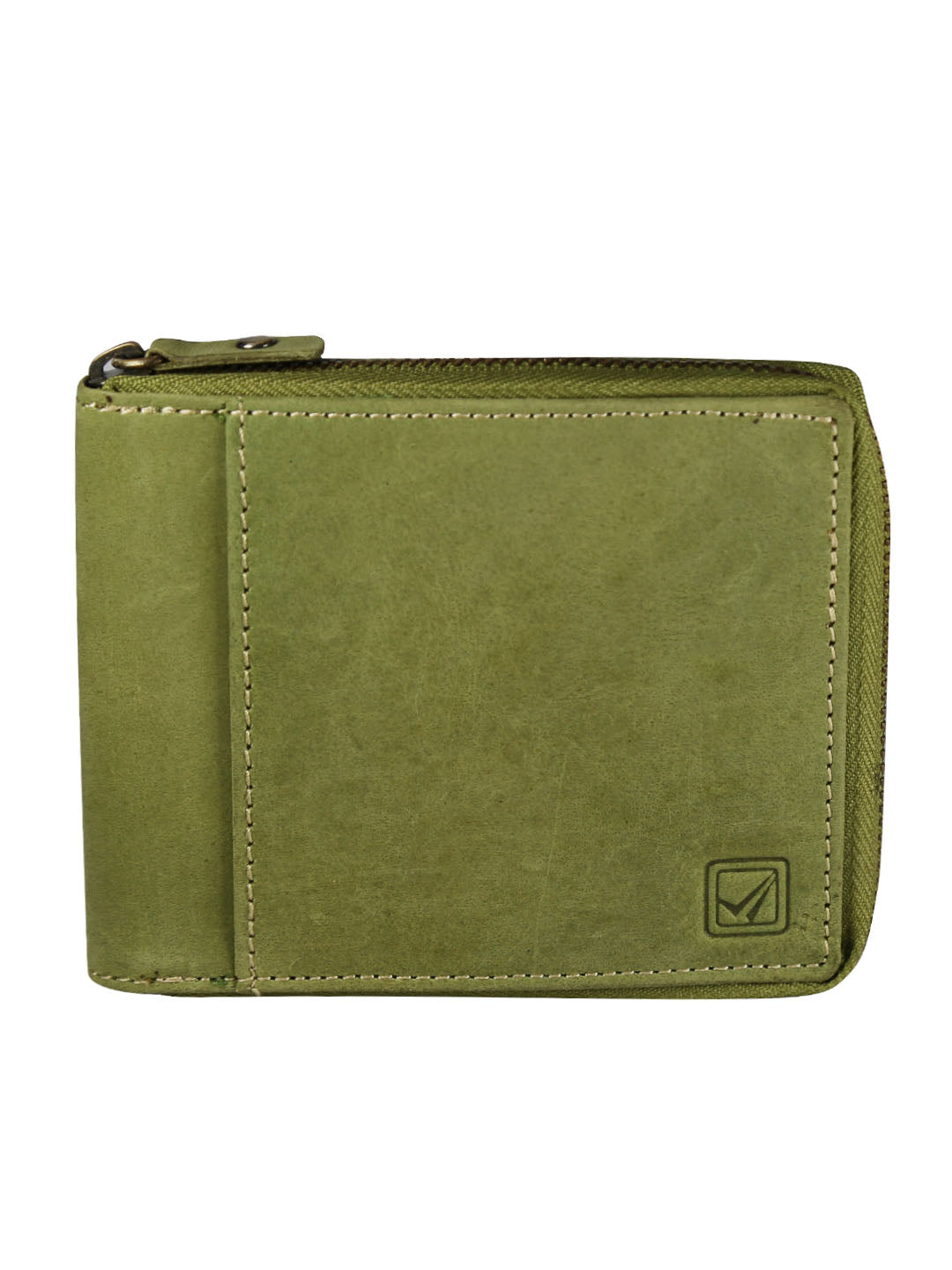 Style Shoes Green Genuine Leather Zipper Wallet for Men