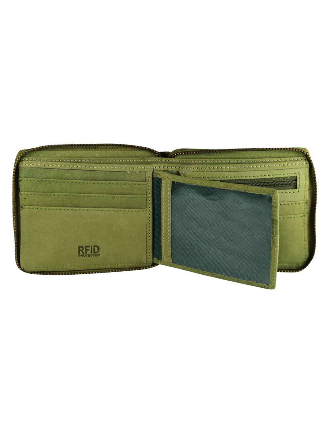 Style Shoes Green Genuine Leather Zipper Wallet for Men