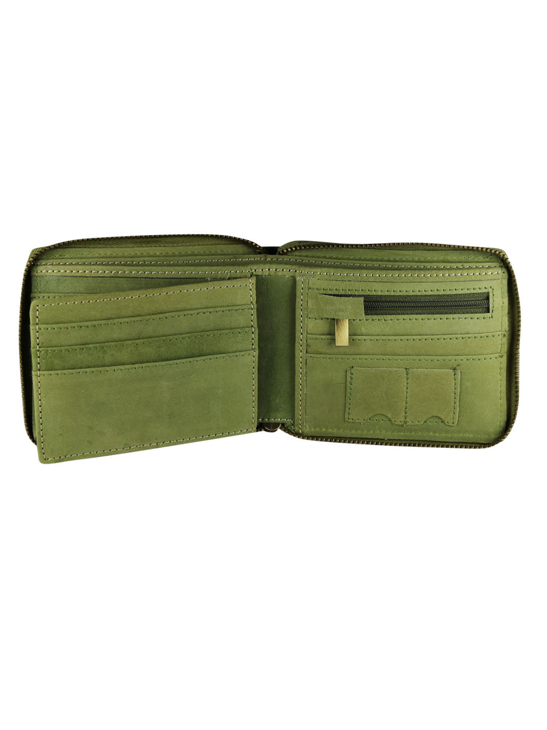 Style Shoes Green Genuine Leather Zipper Wallet for Men