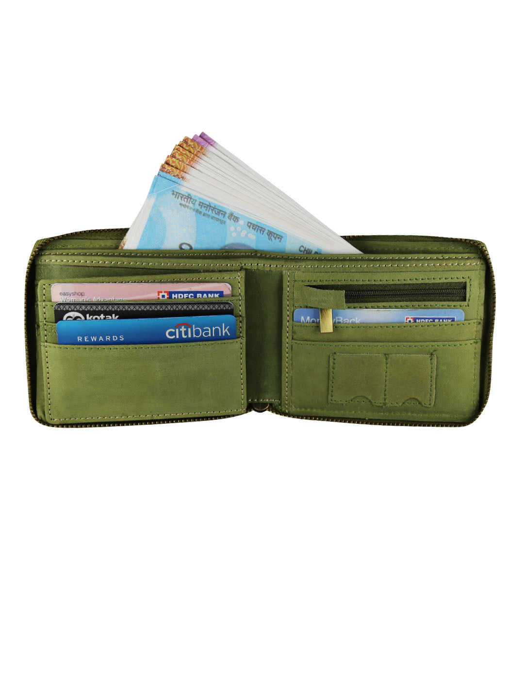 Style Shoes Green Genuine Leather Zipper Wallet for Men