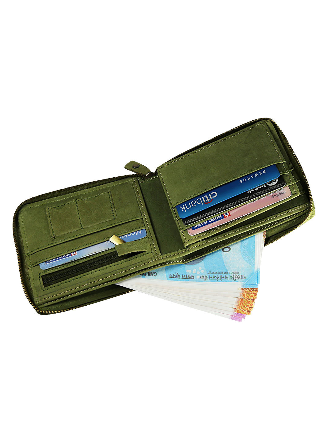 Style Shoes Green Genuine Leather Zipper Wallet for Men
