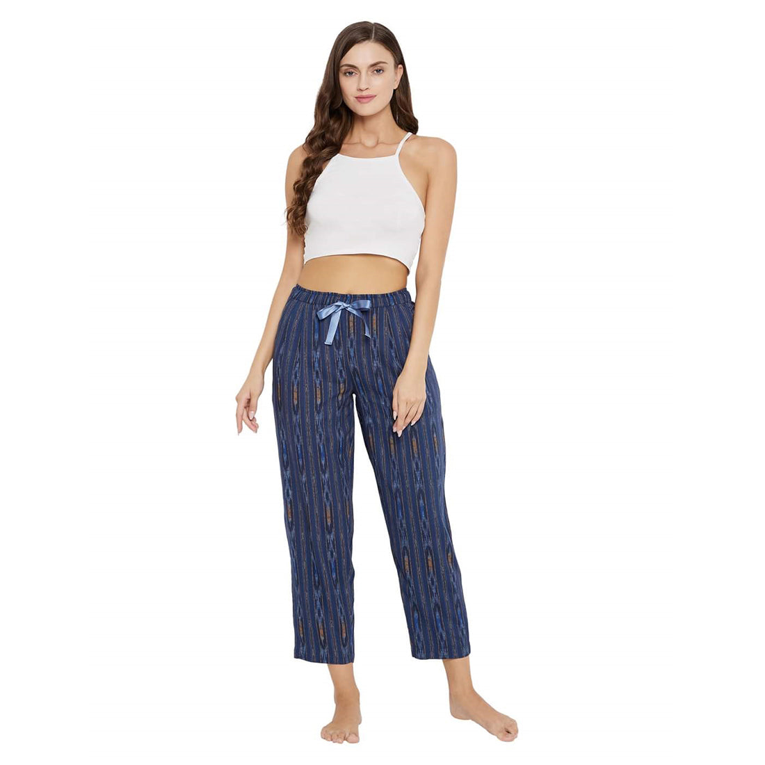 STYLE SHOES Blue Ikkat Rayon Regular Fit Pyjama/Lounge Pant for Women and Girls