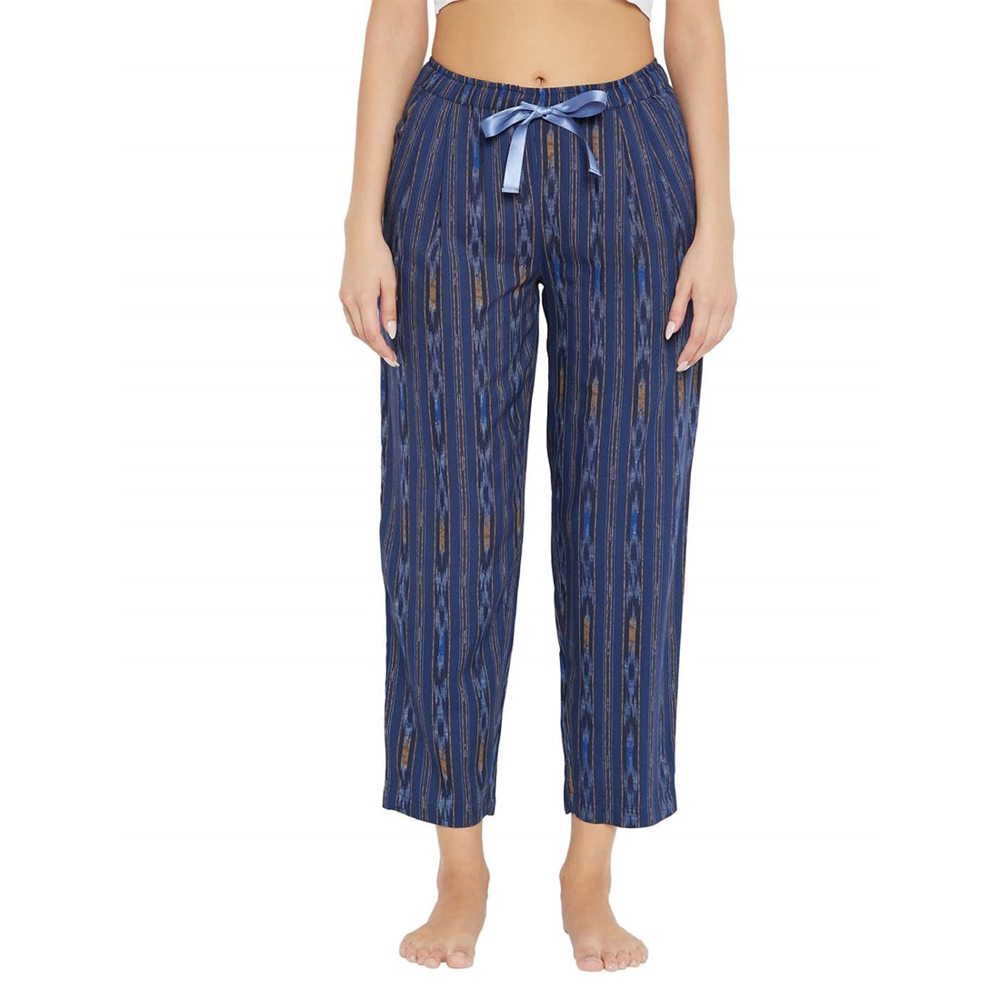 STYLE SHOES Blue Ikkat Rayon Regular Fit Pyjama/Lounge Pant for Women and Girls