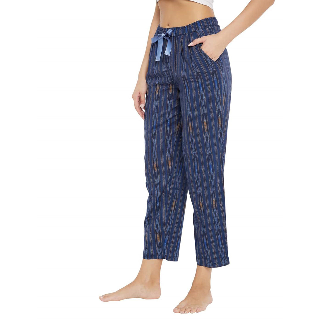 STYLE SHOES Blue Ikkat Rayon Regular Fit Pyjama/Lounge Pant for Women and Girls