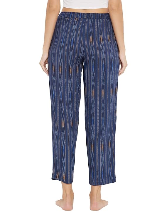 STYLE SHOES Blue Ikkat Rayon Regular Fit Pyjama/Lounge Pant for Women and Girls