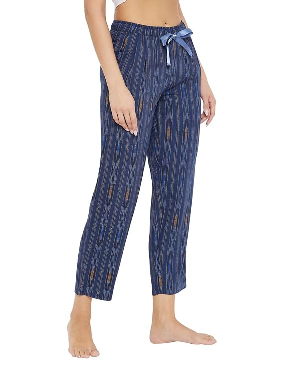STYLE SHOES Blue Ikkat Rayon Regular Fit Pyjama/Lounge Pant for Women and Girls