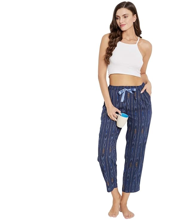 STYLE SHOES Blue Ikkat Rayon Regular Fit Pyjama/Lounge Pant for Women and Girls