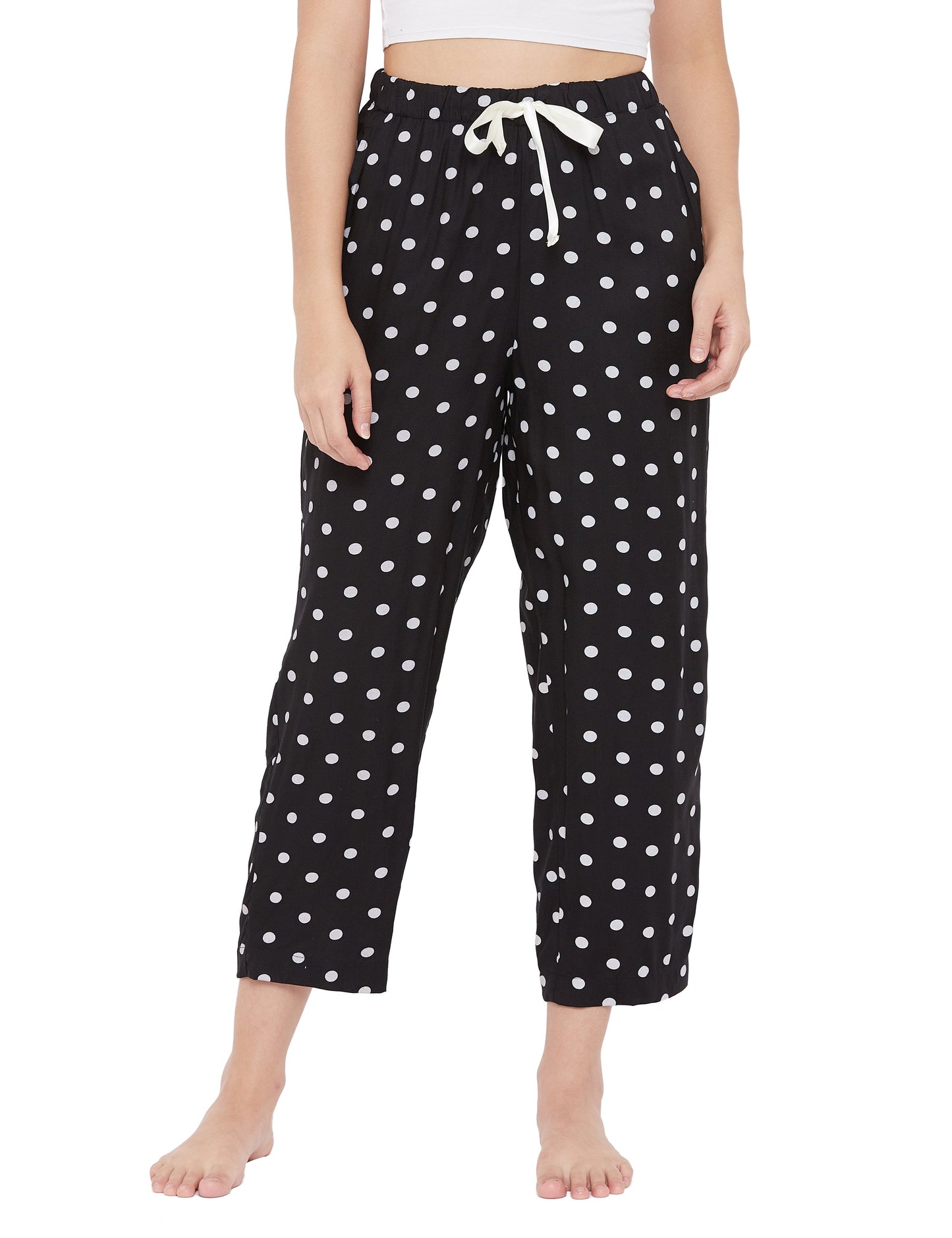 STYLE SHOES Black Polka Printed Cotton Regular Fit Pyjama/Lounge Pants for Women and Girls