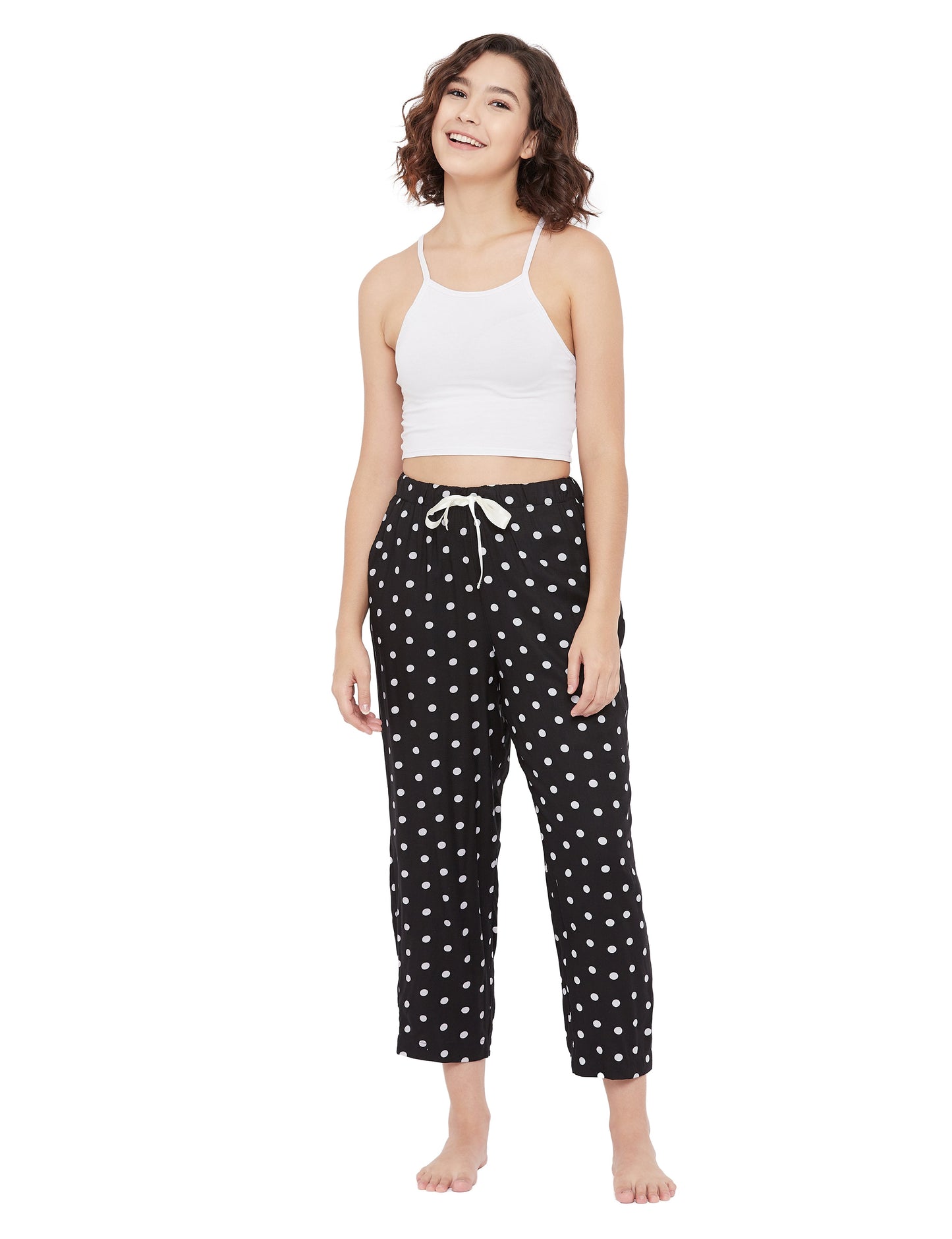 STYLE SHOES Black Polka Printed Cotton Regular Fit Pyjama/Lounge Pants for Women and Girls