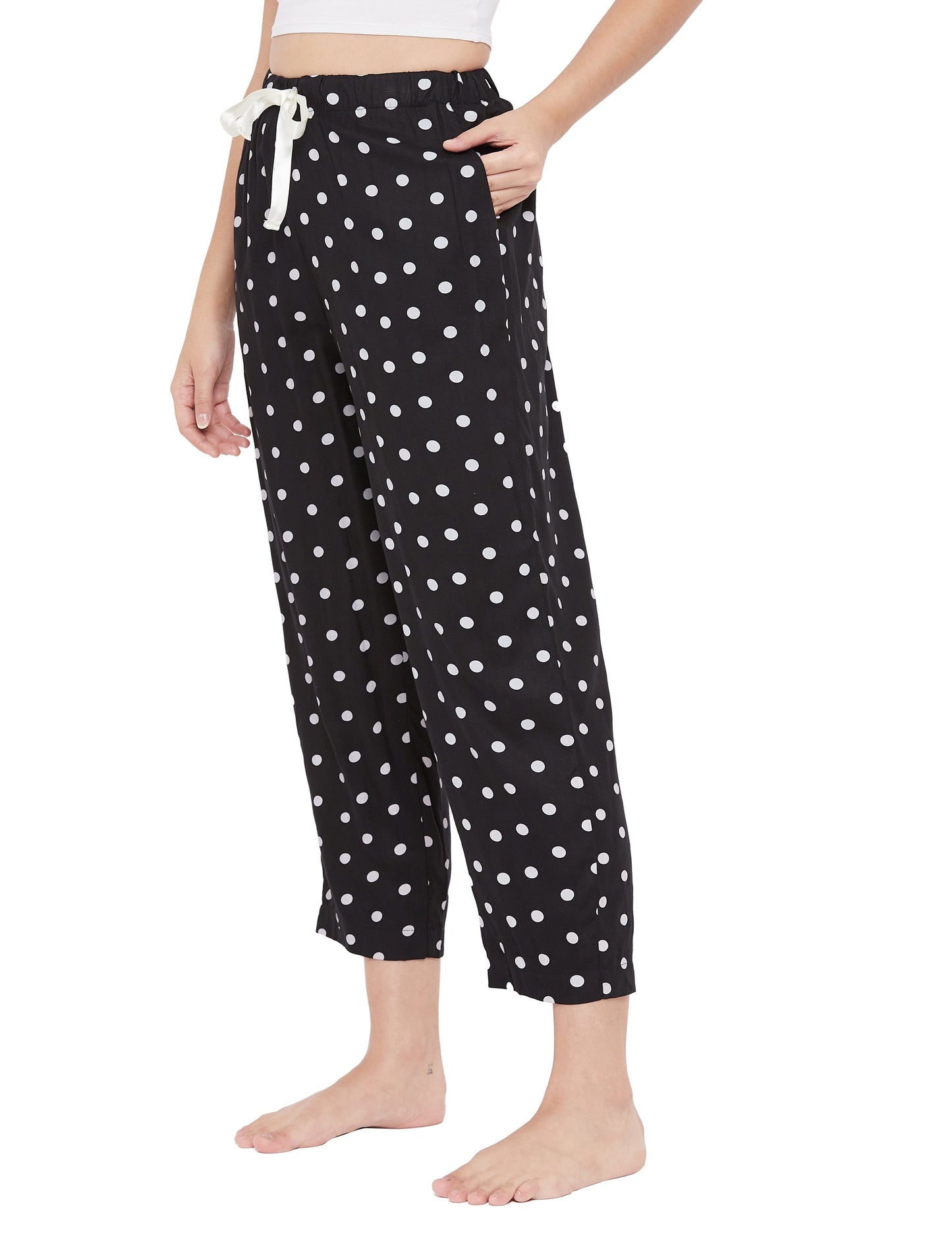 STYLE SHOES Black Polka Printed Cotton Regular Fit Pyjama/Lounge Pants for Women and Girls