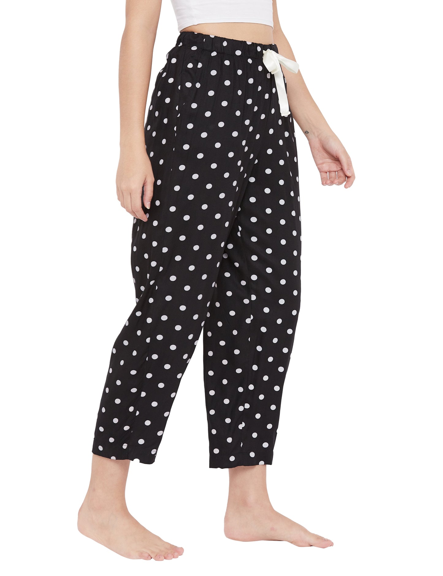 STYLE SHOES Black Polka Printed Cotton Regular Fit Pyjama/Lounge Pants for Women and Girls