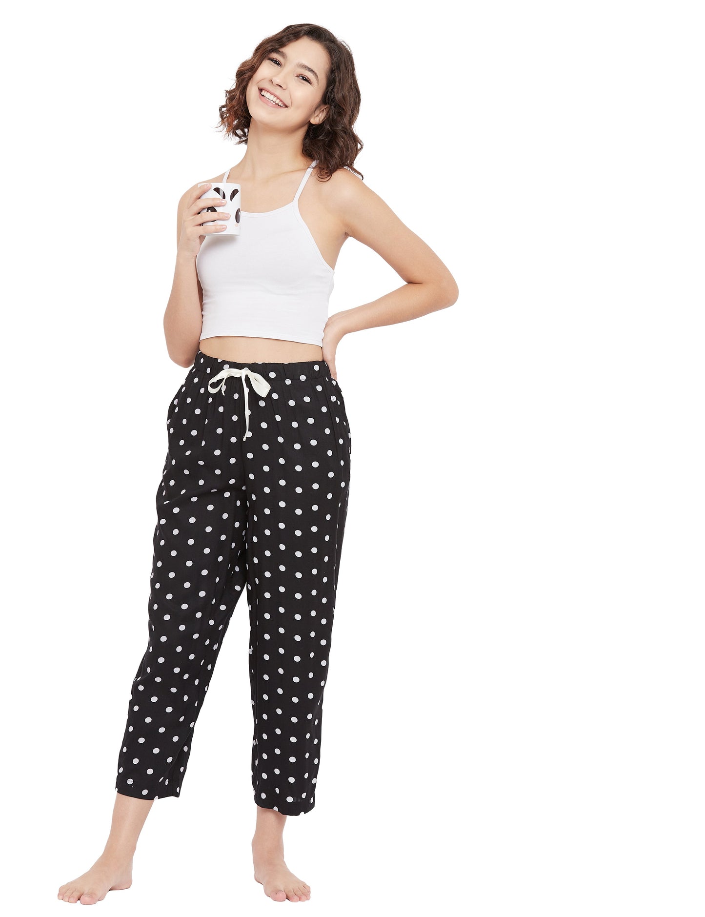 STYLE SHOES Black Polka Printed Cotton Regular Fit Pyjama/Lounge Pants for Women and Girls