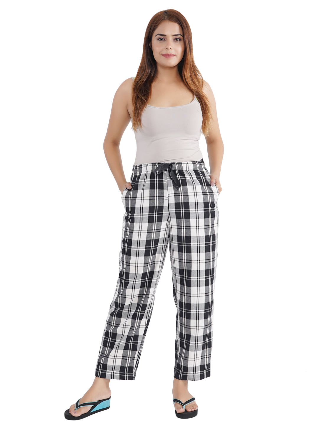 STYLE SHOES Checked Cotton Mid-Rise Cotton Pyjama/Lounge Pants for Women and Girls