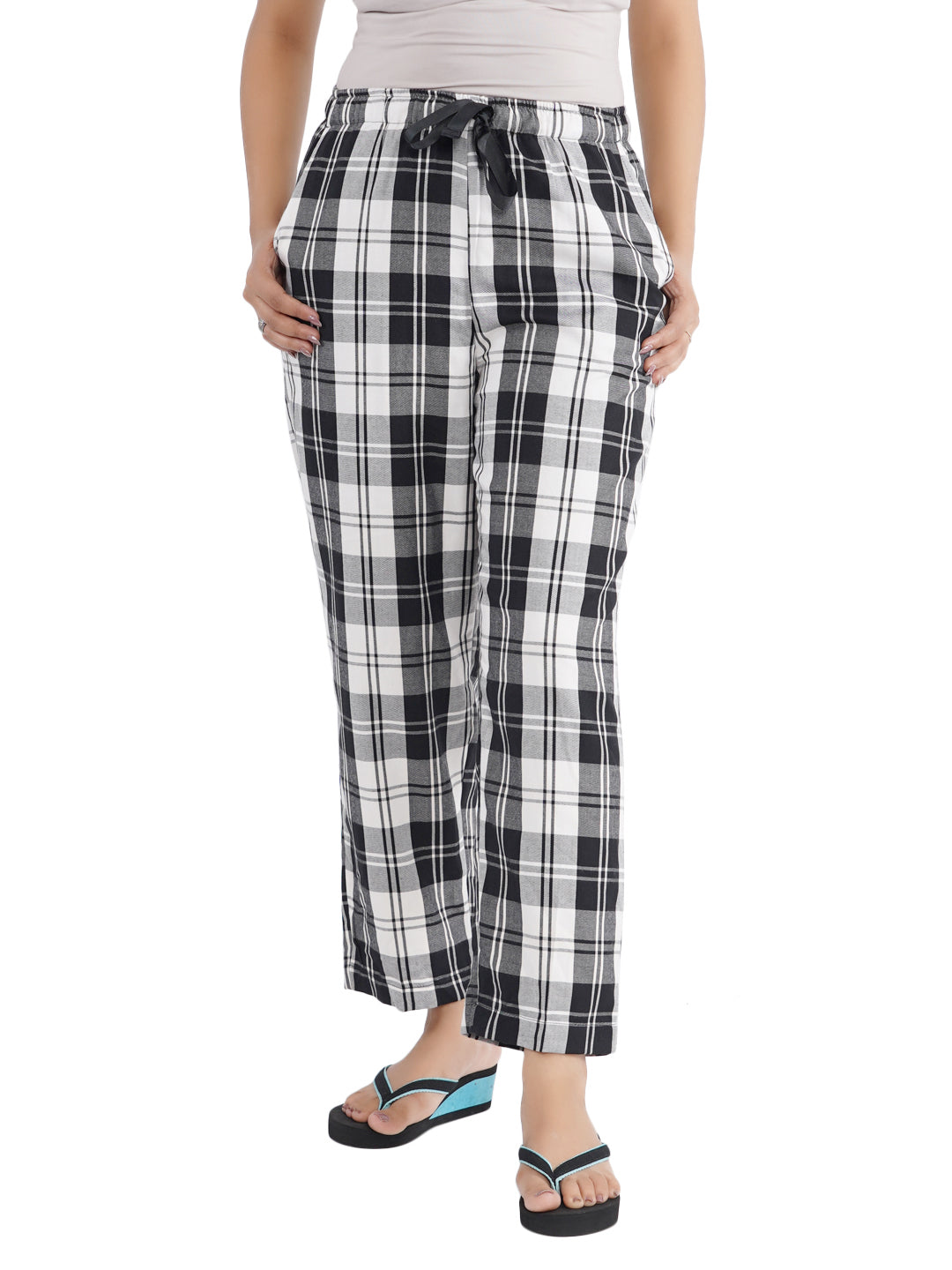 STYLE SHOES Checked Cotton Mid-Rise Cotton Pyjama/Lounge Pants for Women and Girls