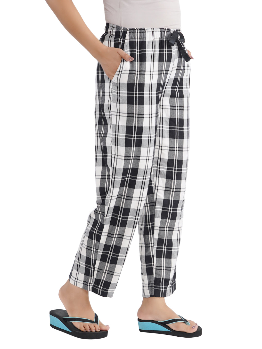 STYLE SHOES Checked Cotton Mid-Rise Cotton Pyjama/Lounge Pants for Women and Girls