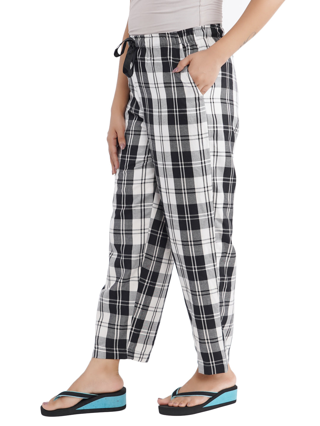 STYLE SHOES Checked Cotton Mid-Rise Cotton Pyjama/Lounge Pants for Women and Girls