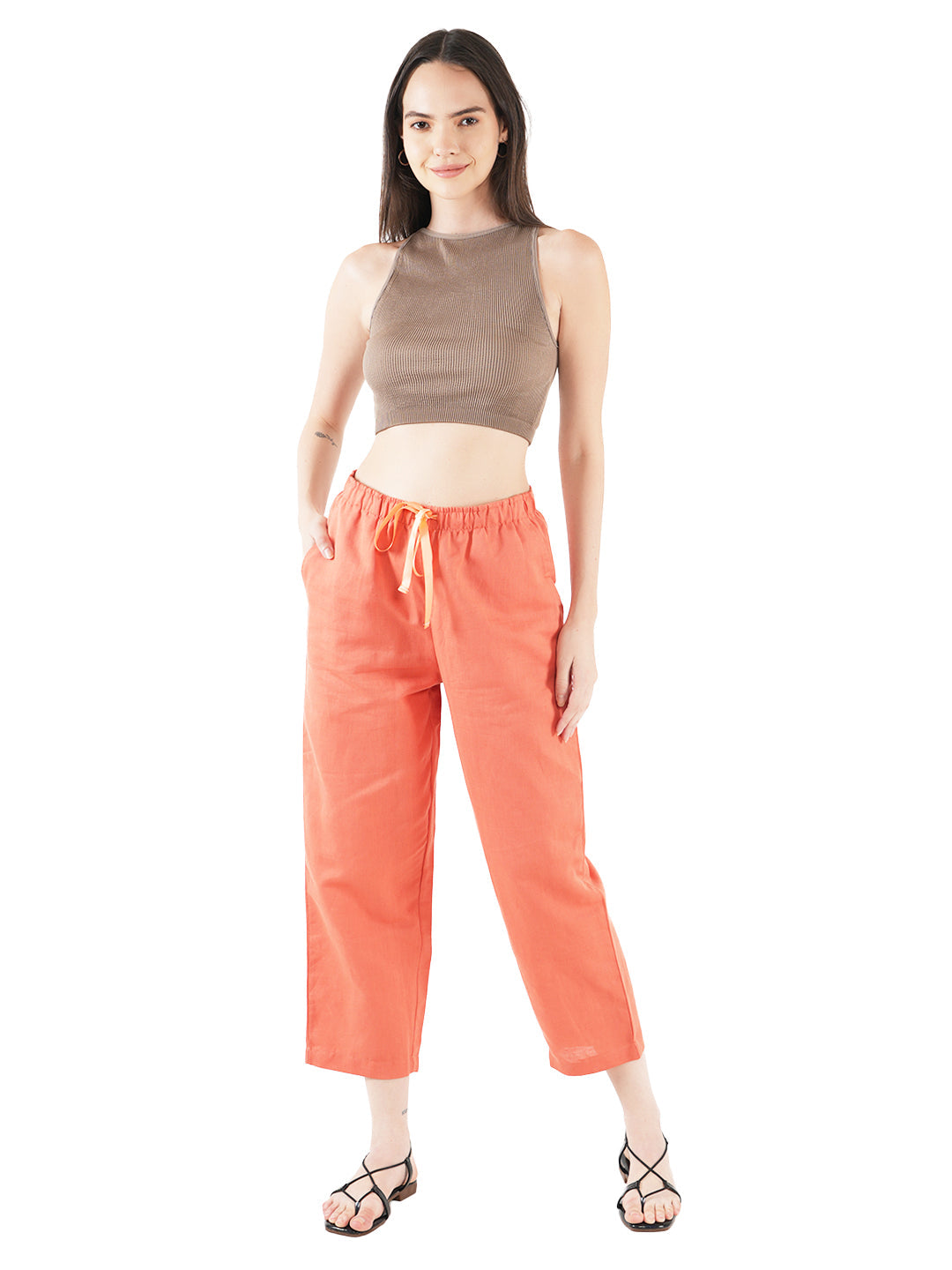 Style Shoes Orange Regular Fit Linen Pyjama/Lounge Pant for Women & Girls