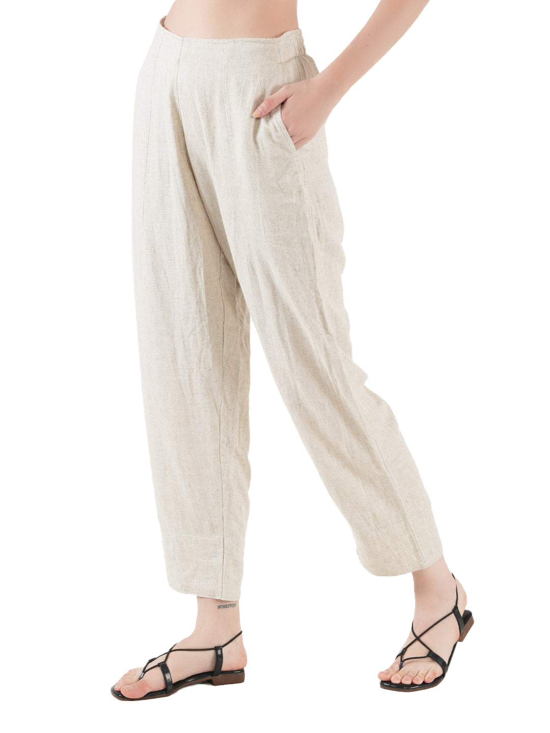 STYLE SHOES Cream Regular Fit Mid Rise Linen Pyjama/Lounge Pant for Women & Girls