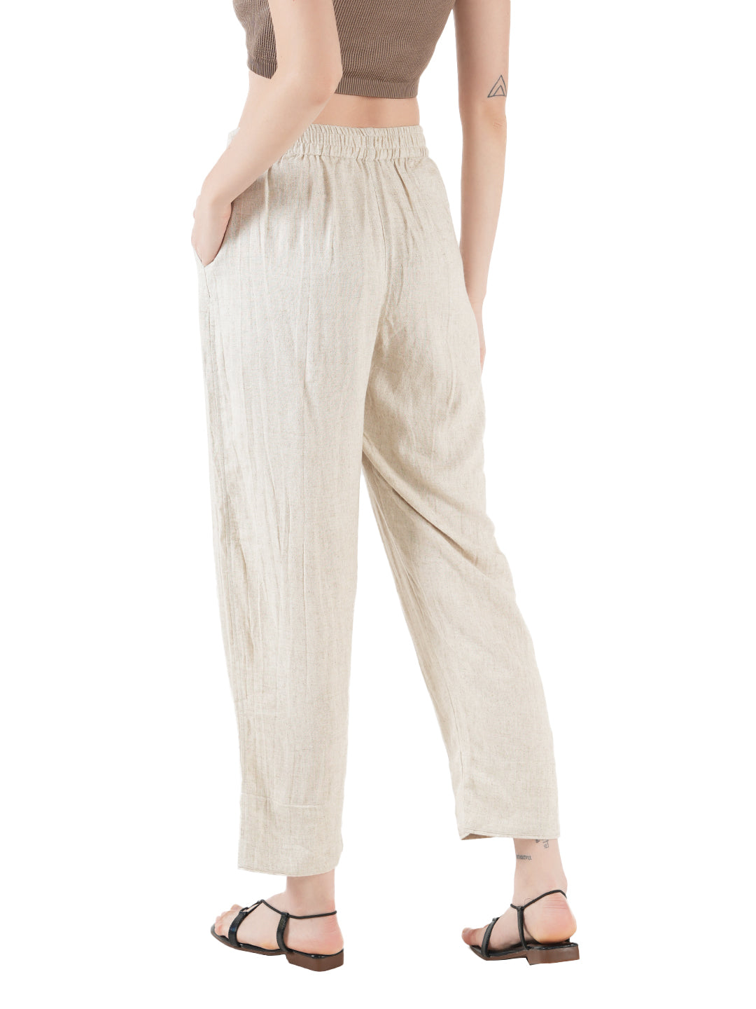 STYLE SHOES Cream Regular Fit Mid Rise Linen Pyjama/Lounge Pant for Women & Girls