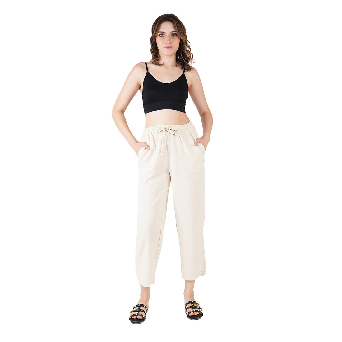 STYLE SHOES Cream Regular Fit Linen Pyjama/Lounge Pant for Women & Girls