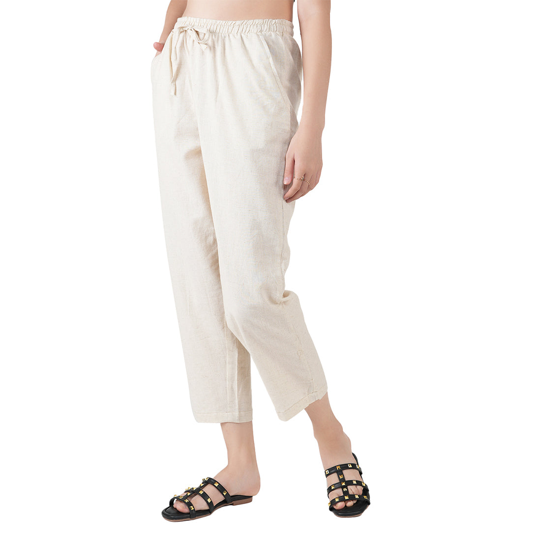 STYLE SHOES Cream Regular Fit Linen Pyjama/Lounge Pant for Women & Girls
