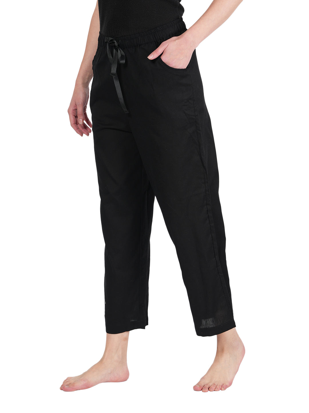 STYLE SHOES Black Regular Fit Linen Pyjama/lounge pants for Women and Girls